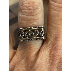 MYG Sterling Silver Scroll Design Flat Top Ring, Size 7.75